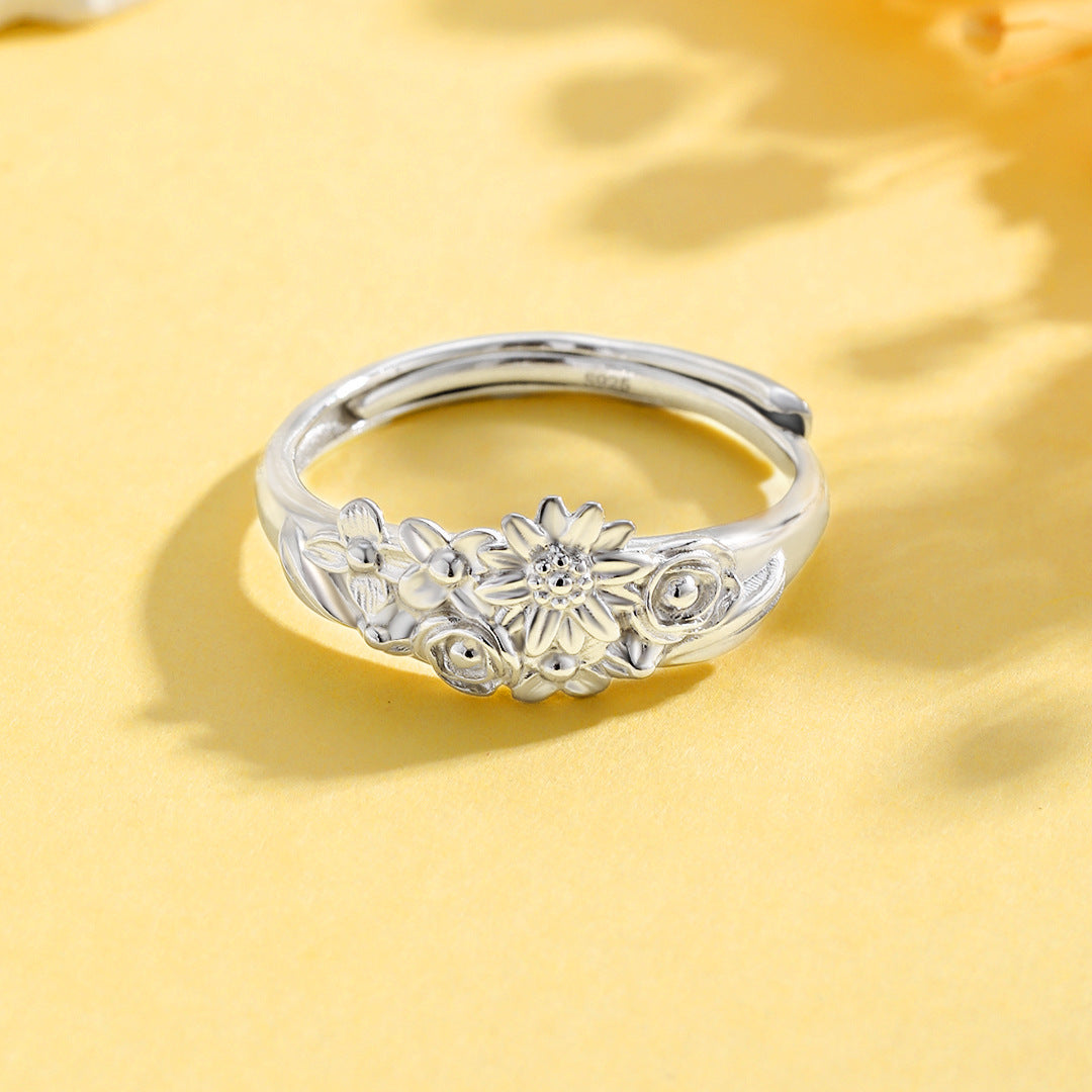 Guofeng S925 Sterling Silver Flowering Ring – Elegant Retro Open Design