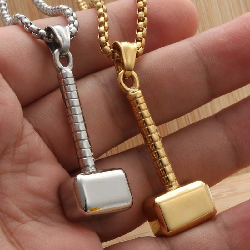 Titanium Steel Punk Hammer Pendant Necklace for Men - Retro Trendy Domineering Design