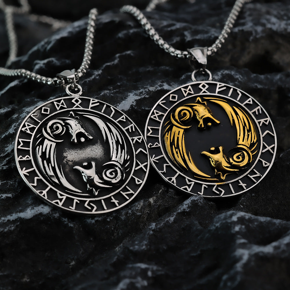 Vintage Personalized Men's Pendant Viking Wolf Head Necklace