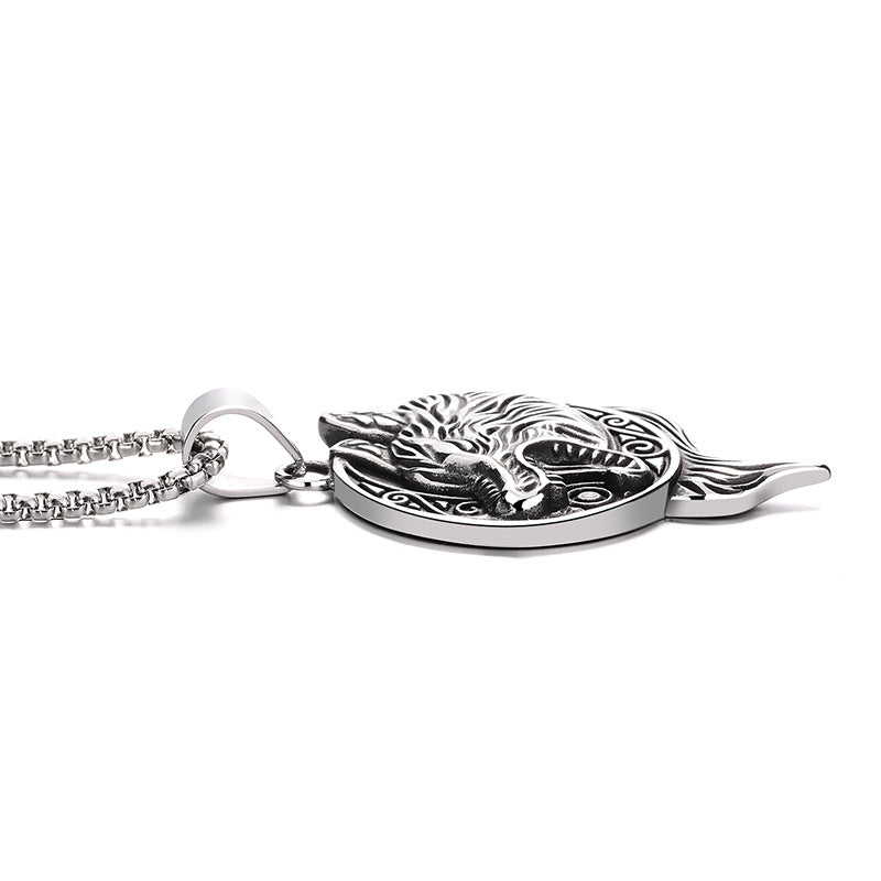 Stainless Steel Necklace - Vintage Viking Wolf Pendant