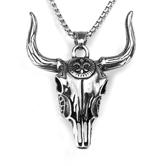 Retro Stainless Steel Men's Pendant Large Bull Head Necklace