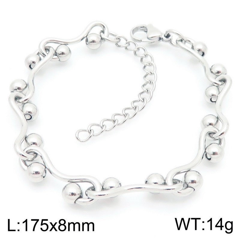 French Gentle Round Bead Twist Line Stainless Steel Twist Line Wave Round Bead Heavy Bracelet