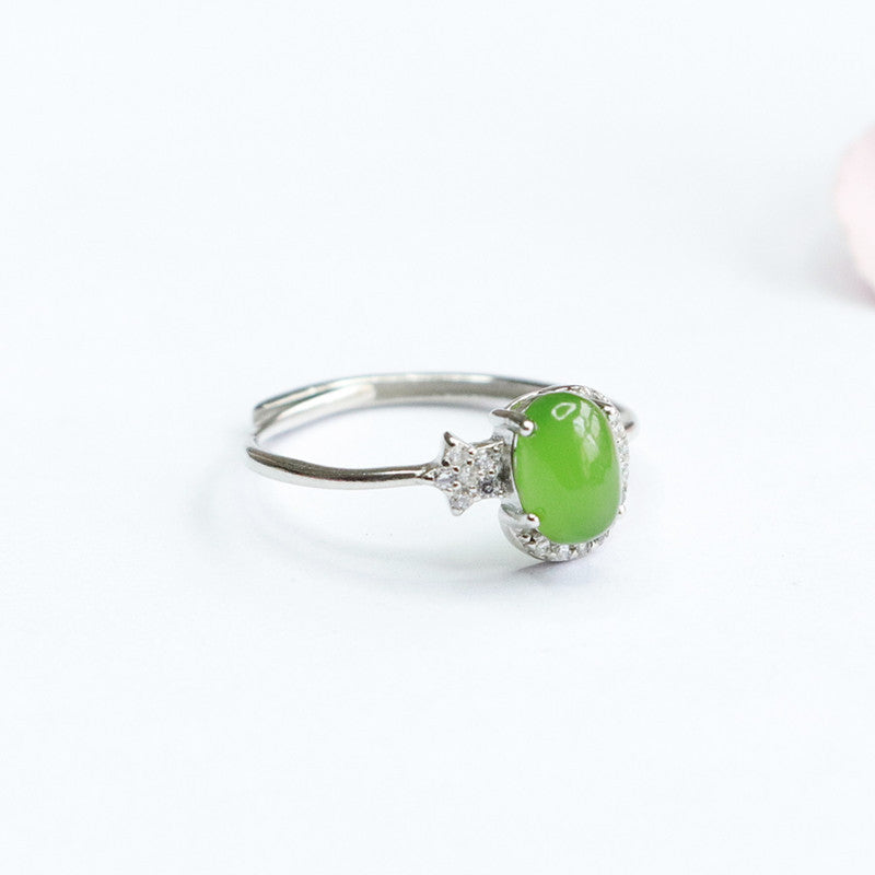 Fortune's Favor Sterling Silver Jade Ring with Russian Jasper and Zircon