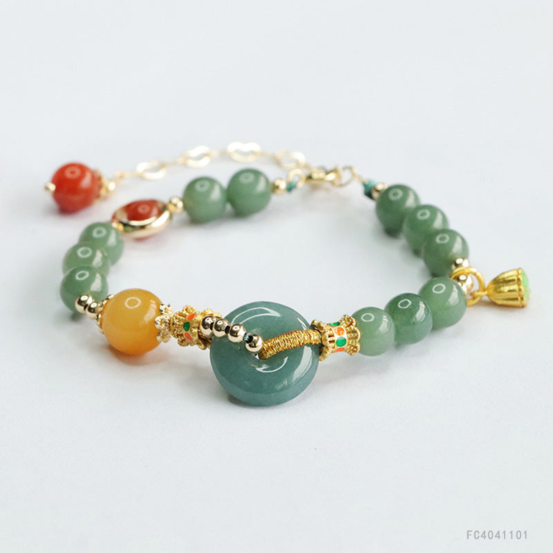 Blue Water Jadeite Peace Buckle & Round Bead 7 mm Bracelet
