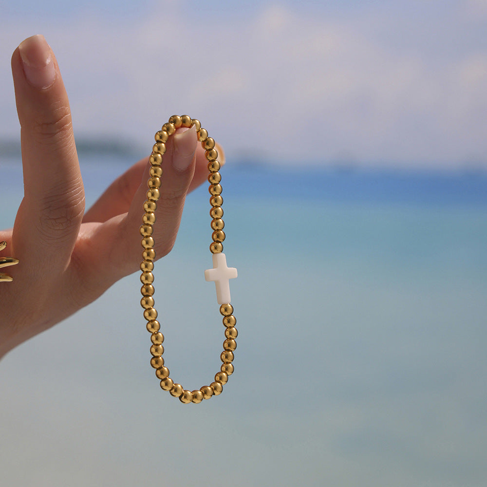 Planderful Beaded Cross Bracelet Women Luxe Waterproof