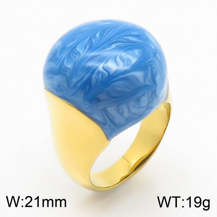Color Enamel Drip Glaze Titanium Steel Ring, French Fashionable