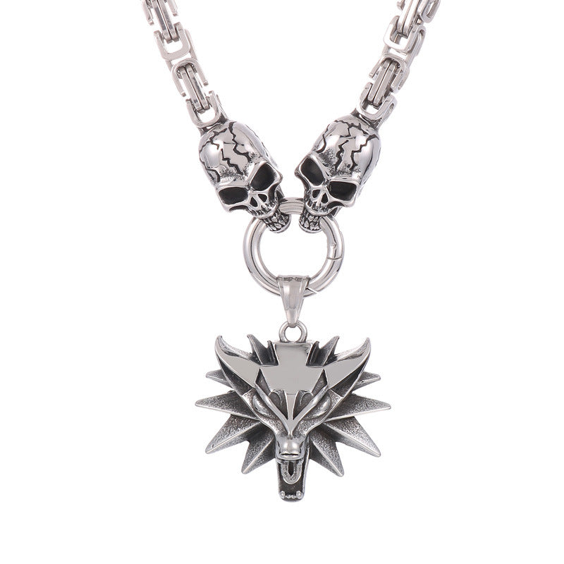 Gothic Skull Charm Pendant, Spooky Demon Claw Ghost Head Titanium Steel Men's Regal Chain Necklace