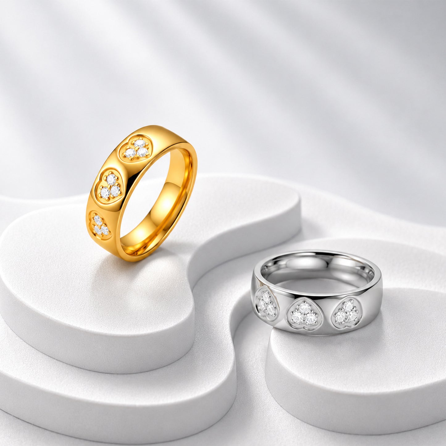 Planderful Everyday Genie Stainless Steel Ring With Peach Heart Zircon Inlay For Women