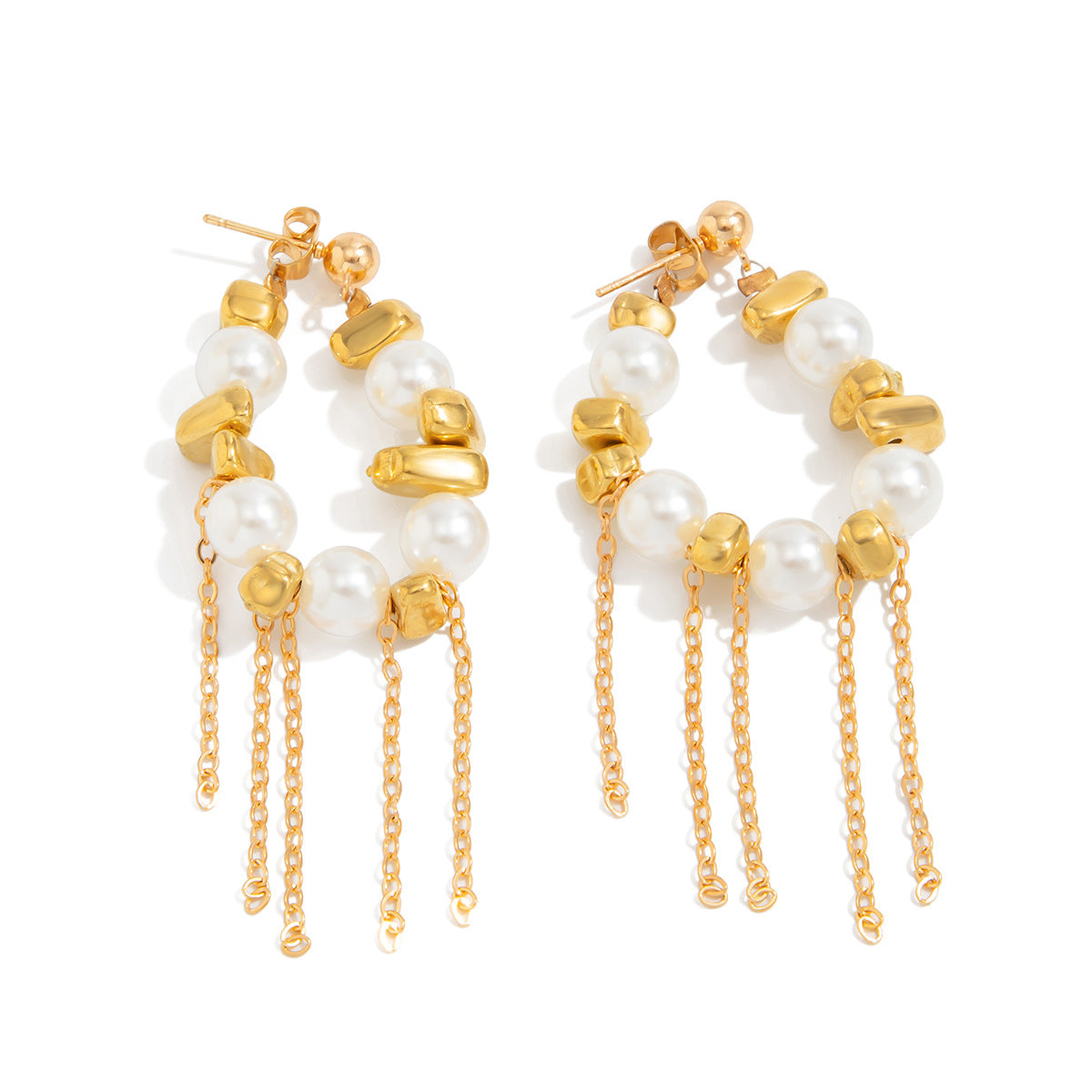 Planderful Vienna Verve Fringed Silver Chain Stud Earrings With Imitation Pearl For Women Statement