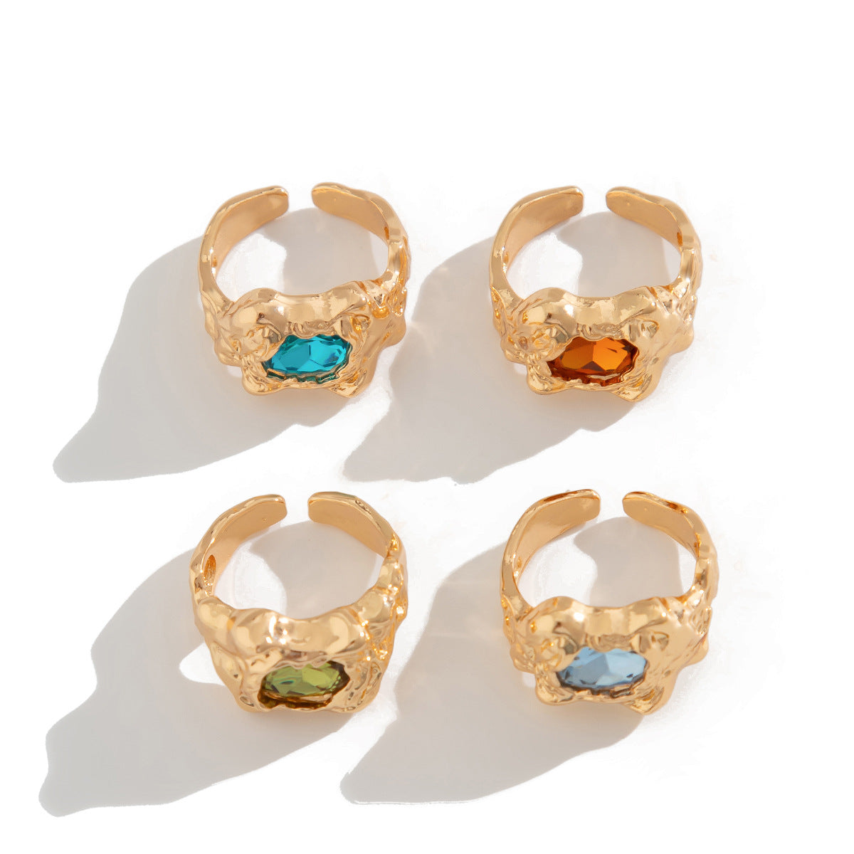Planderful Collection Vienna Verve Zircon Gem Ring Set Geometric Lava Inlaid Statement Jewelry For Women