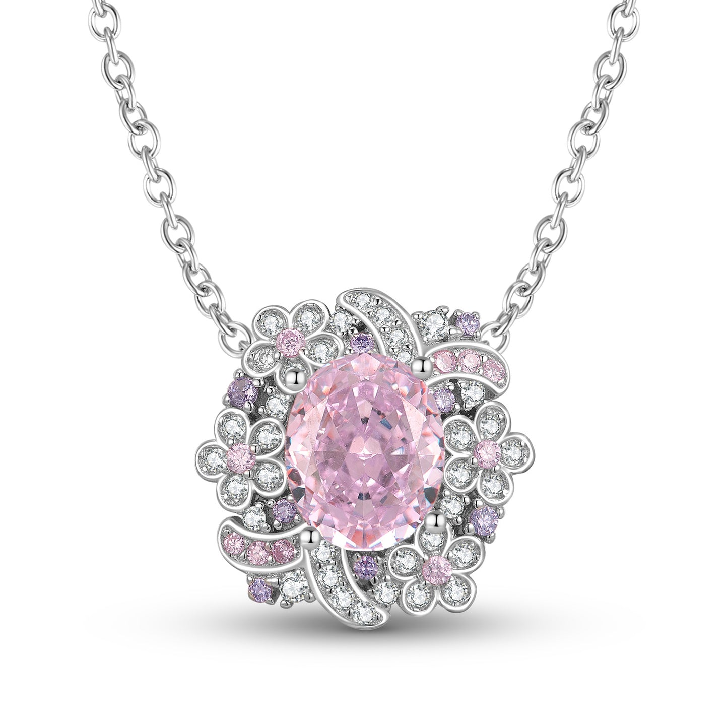 Planderful Fashion Personality Shining Flower Necklace – Elegant Pink Ice Zircon Inlaid Sterling Silver