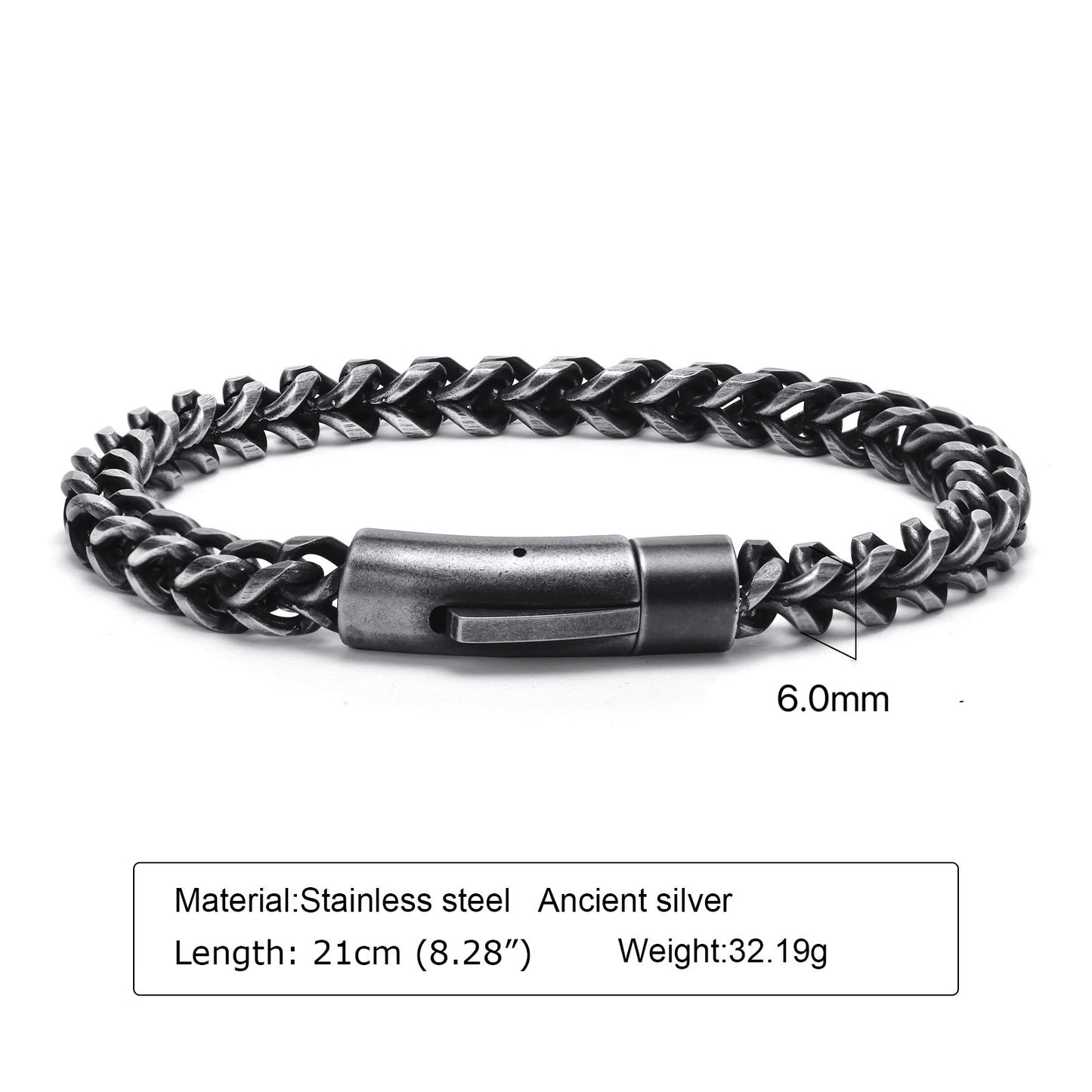 Stainless Steel Mens Bracelet Planderful Everyday Genie Spring Snap Front Back Chain