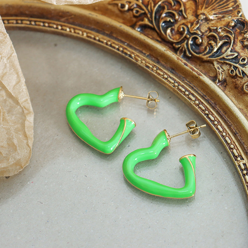 Trendy Japanese and Korean Earrings with Personalized Oil Droplets and Geometric Love Design