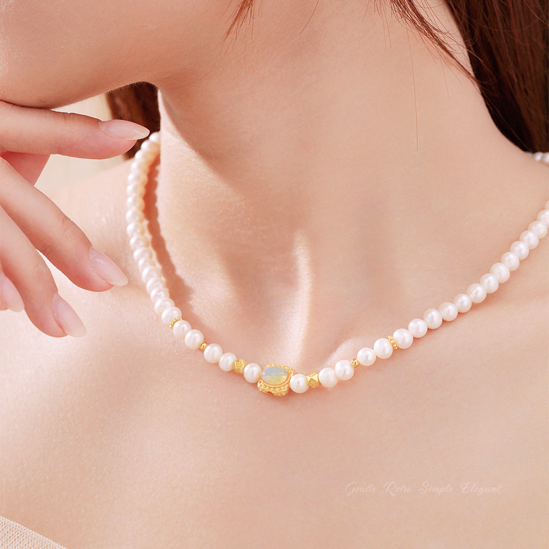 S925 Sterling Silver Freshwater Pearl Moonstone Necklace