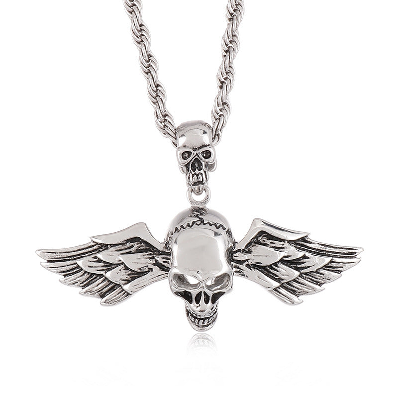 Trendy Hip Hop Skull Pendant with Angel Wings - Men's Titanium Steel Fashion Accessory