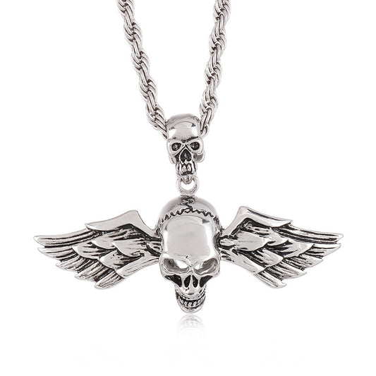 Trendy Hip Hop Skull Pendant with Angel Wings - Men's Titanium Steel Fashion Accessory