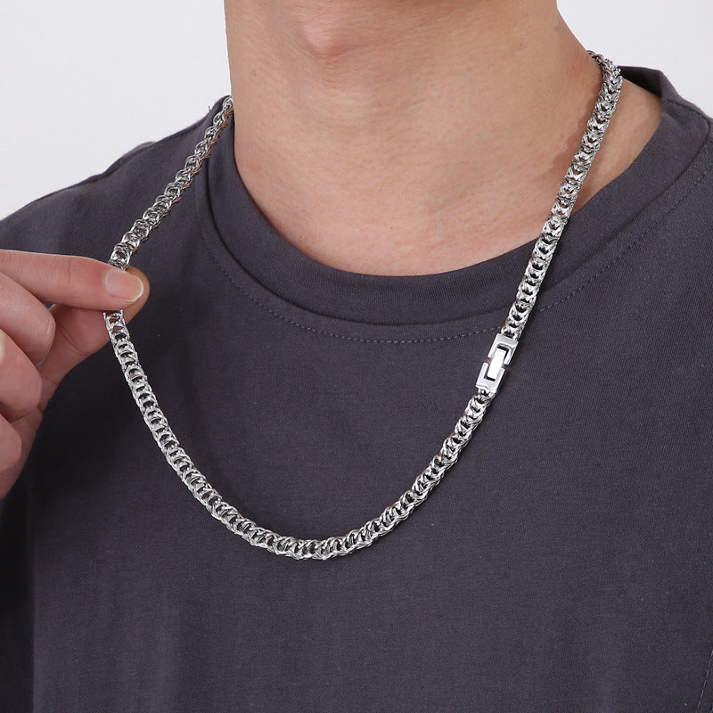 Street Men's Titanium Steel Encrypted Creative Woven Chain, Wind Stainless Steel Buckle Necklace