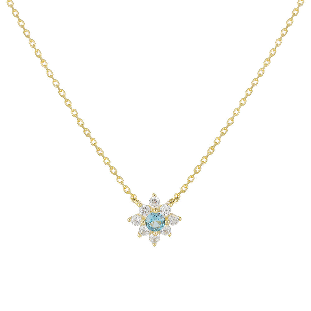 Small Fresh Flower Inlaid Zircon Pendant Necklace S925 Silver Slightly