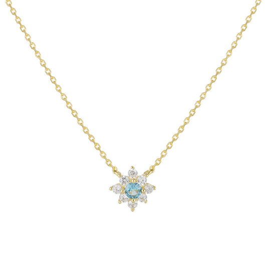 Small Fresh Flower Inlaid Zircon Pendant Necklace S925 Silver Slightly