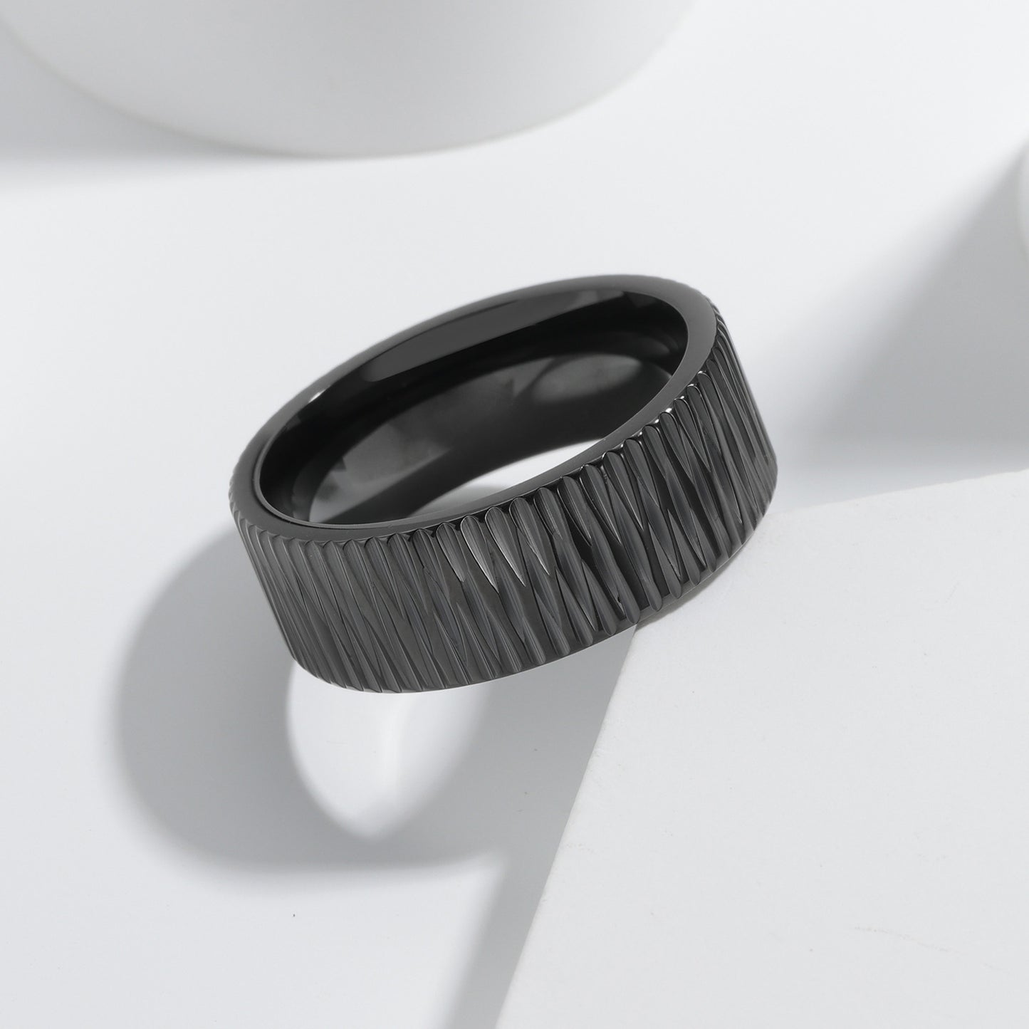 Planderful 8mm Pattern Stainless Steel Ring For Men