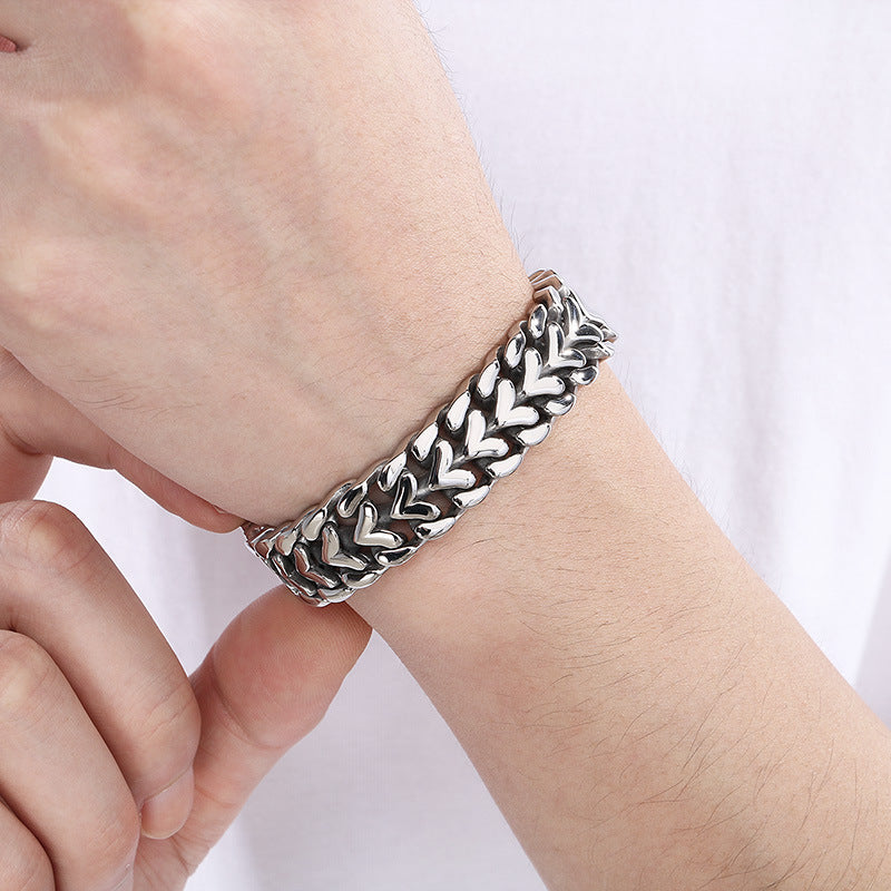 Planderful Titanium Woven Heart Unisex Bracelet For Him Her