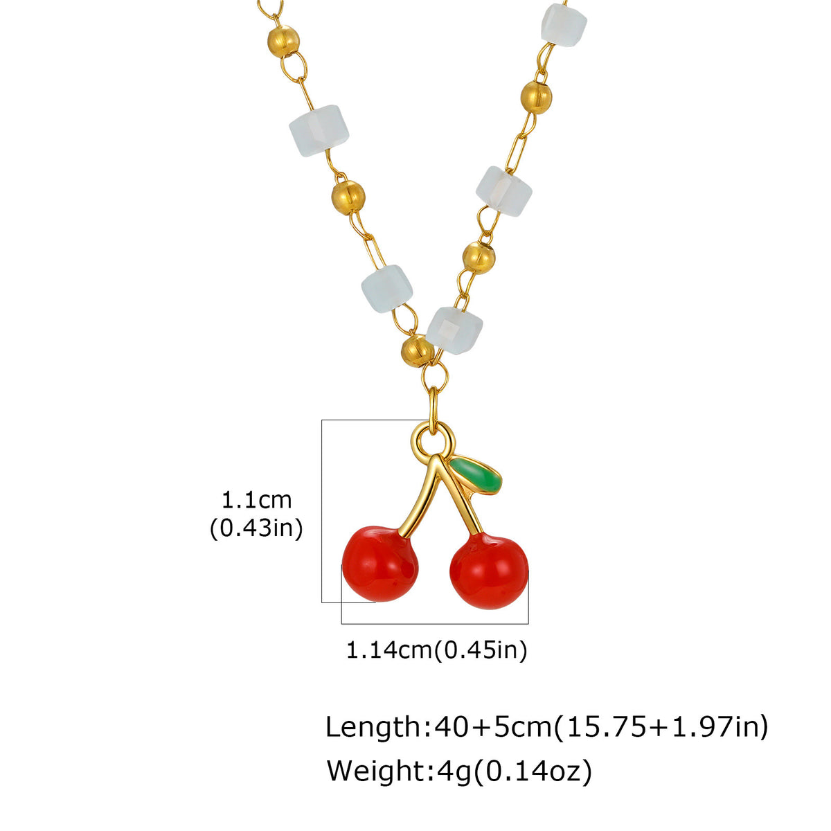 Stainless Steel Beaded Sugar Cube Necklace Light Blue Bead Chain Cherry Sweet Necklace