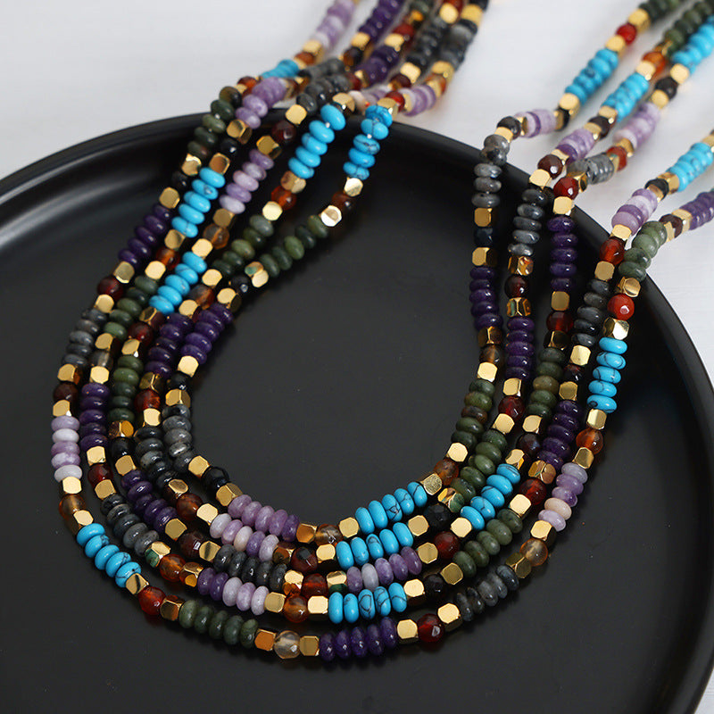 Luxurious Handcrafted Abacus Beaded Necklace with Natural Stones