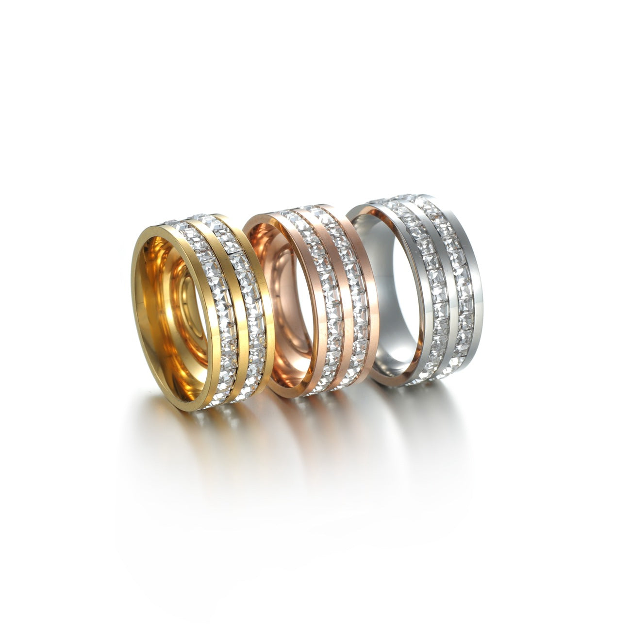 Planderful Everyday Genie Zircon Inlaid Gypsy Ring Stainless Steel Unisex Rose Gold Bold Statement
