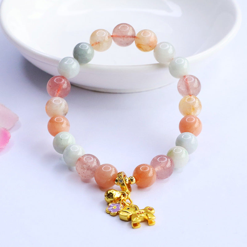 Jadeite Strawberry Quartz Beaded Bracelet