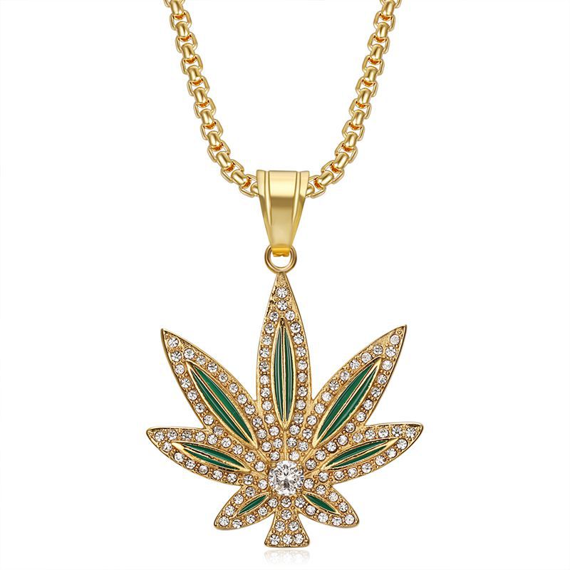 Zircon Necklace Elegant Maple Leaf Couple Pendant In Titanium Steel Gold Plated Finish
