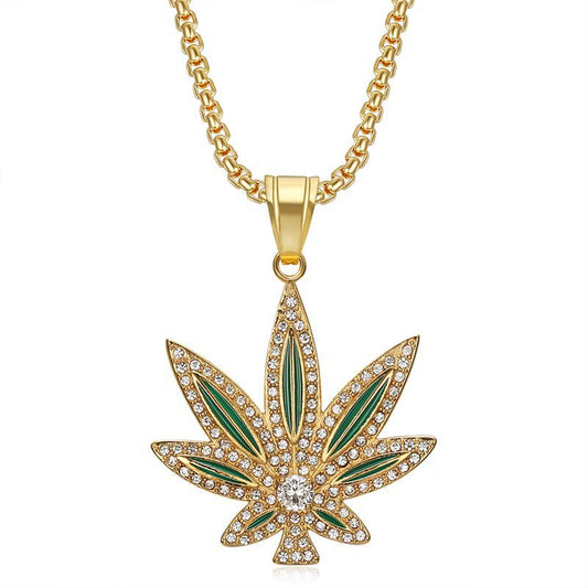 Zircon Necklace Elegant Maple Leaf Couple Pendant In Titanium Steel Gold Plated Finish