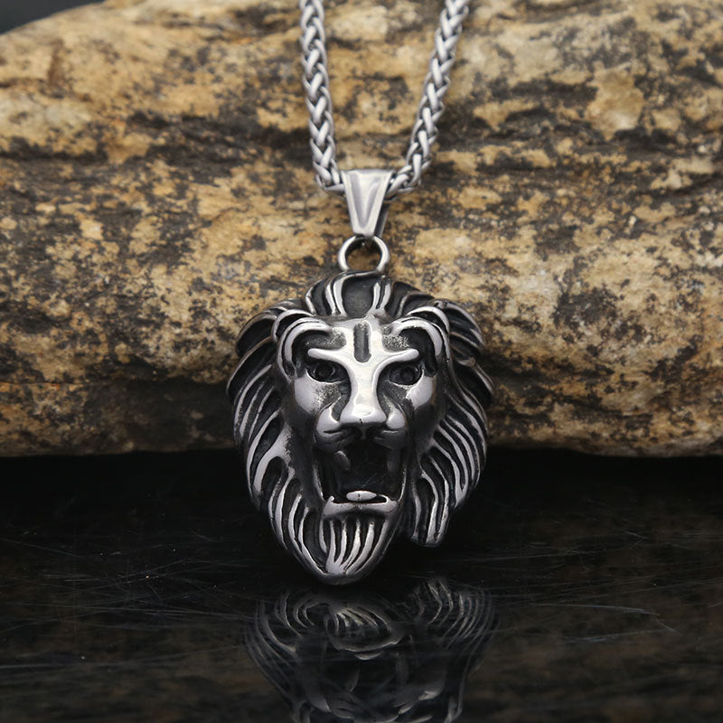 Cross-Border Amazon Lion Head Titanium Steel Pendant Necklace Men’s Trendy Jewelry Wholesale