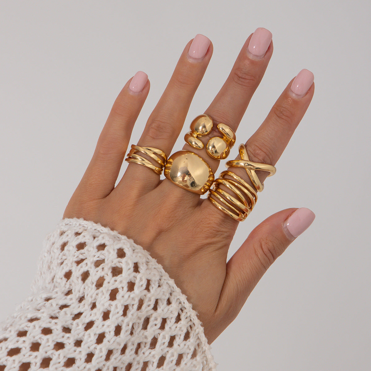 Planderful Vienna Verve Liquid Pleated Ring Set For Women Retro Winding And Stacking Statement