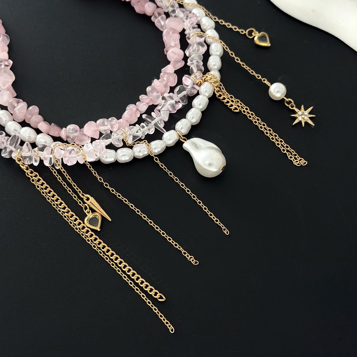 Pink Crystal-Style Pearl Heart Necklace