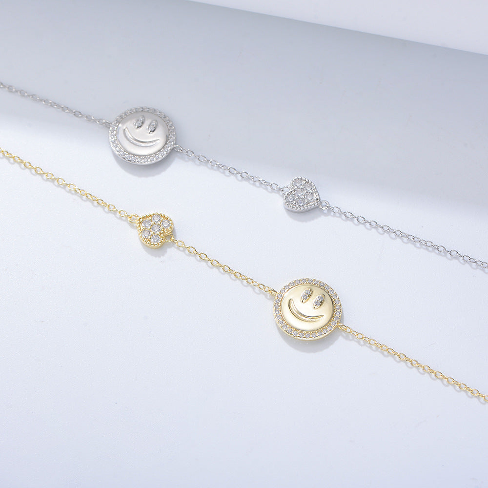 Little Prince Smiley Face Zircon Sterling Silver Bracelet Heart-Shaped Chain