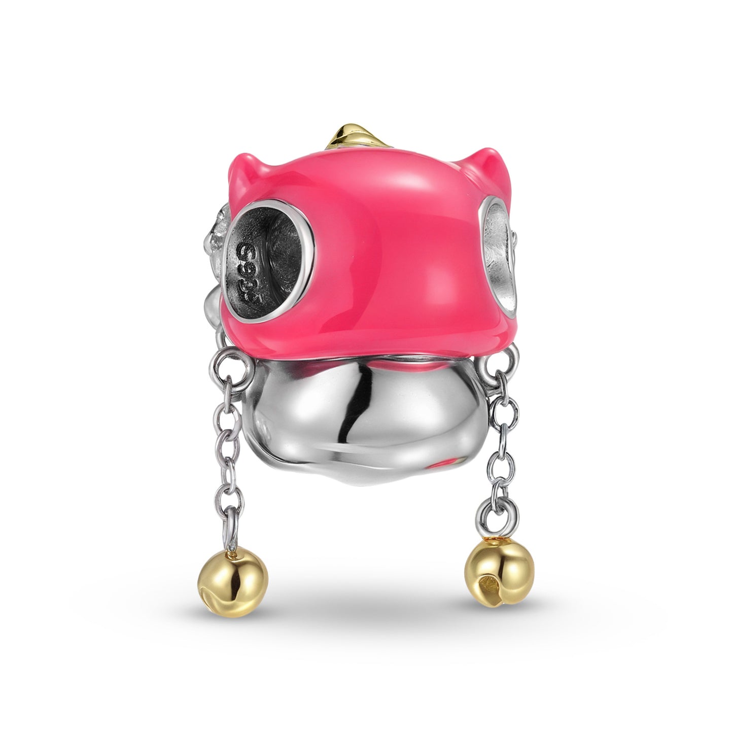 Planderful Jewelry Sterling Silver Beading Pendant With Pink Panda Beads And 14K Gold Accents