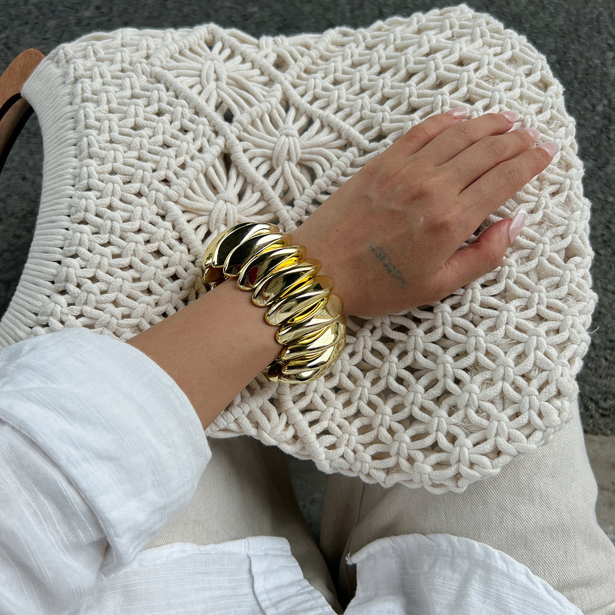Planderful Vienna Verve Geometric Statement Bracelet For Women Bold Elastic Metal Jewelry