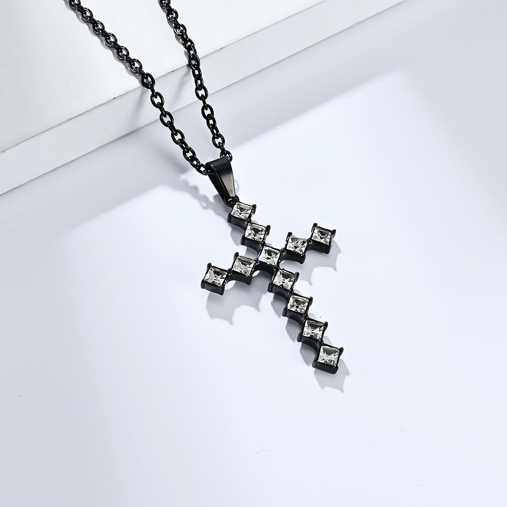 European And American Gender-Free Light Luxury Zircon Cross Necklace