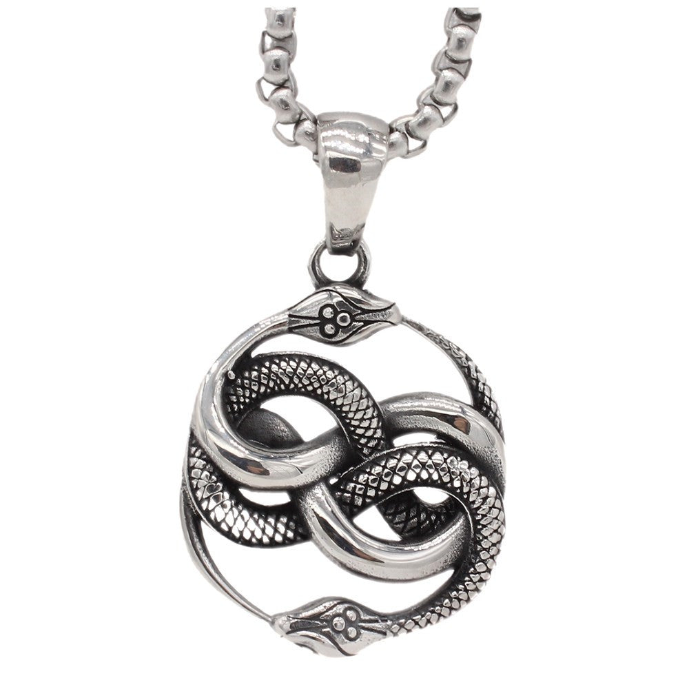 Planderful Titanium Steel Pendant For Men Retro Double Snake Design Unisex Protection Statement Jewelry