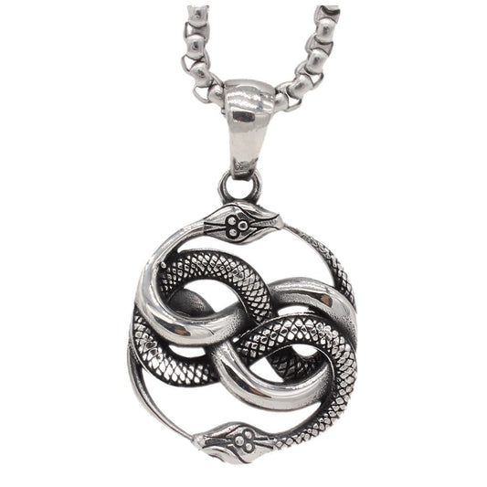 Planderful Titanium Steel Pendant For Men Retro Double Snake Design Unisex Protection Statement Jewelry