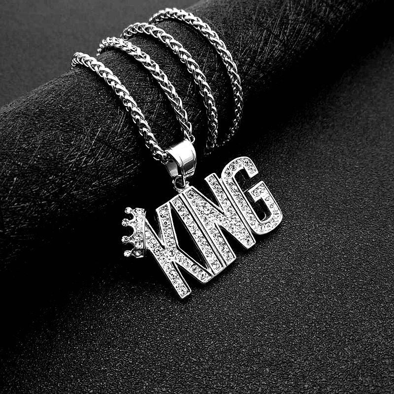 Hip Hop Necklace King Pendant Planderful Premium Gold Plated Titanium Steel Zircon Jewelry For Men