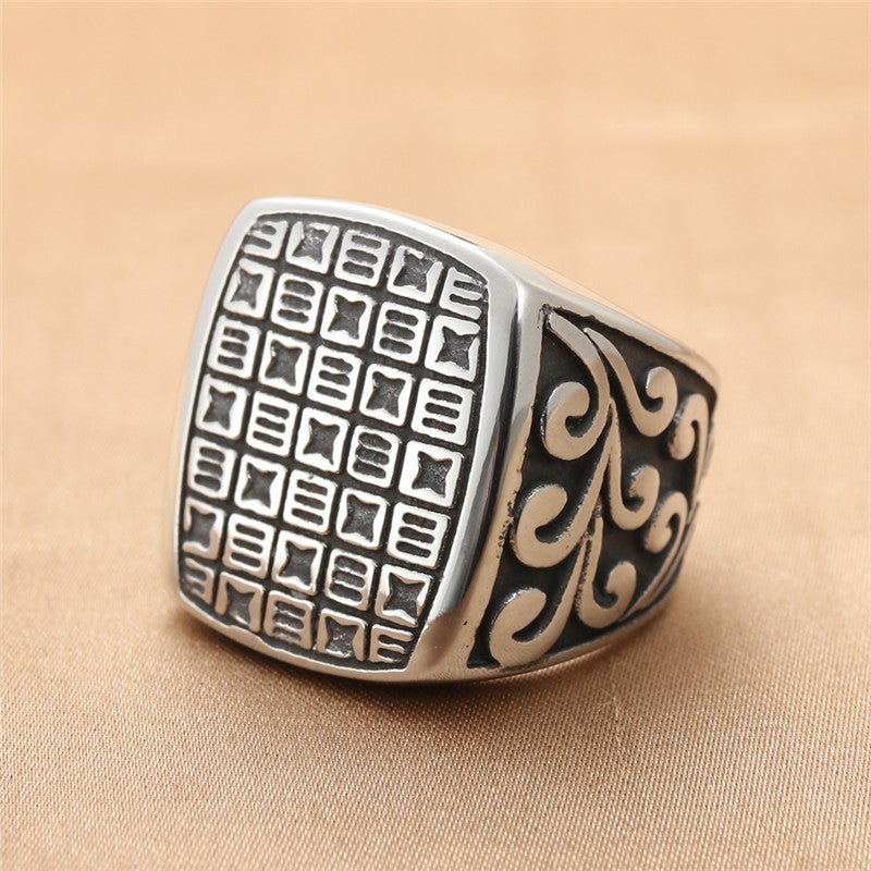 Titanium Steel Square Ring for Men - Retro Personalized Trendy Accessories in European and American Style