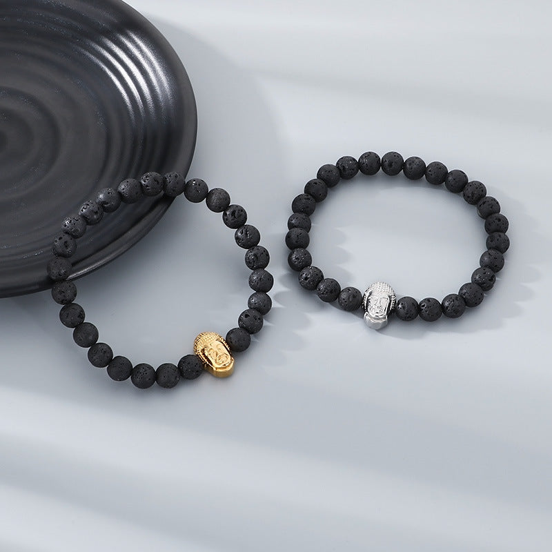 Planderful Volcanic Stone Beaded Bracelet For Men Buddha