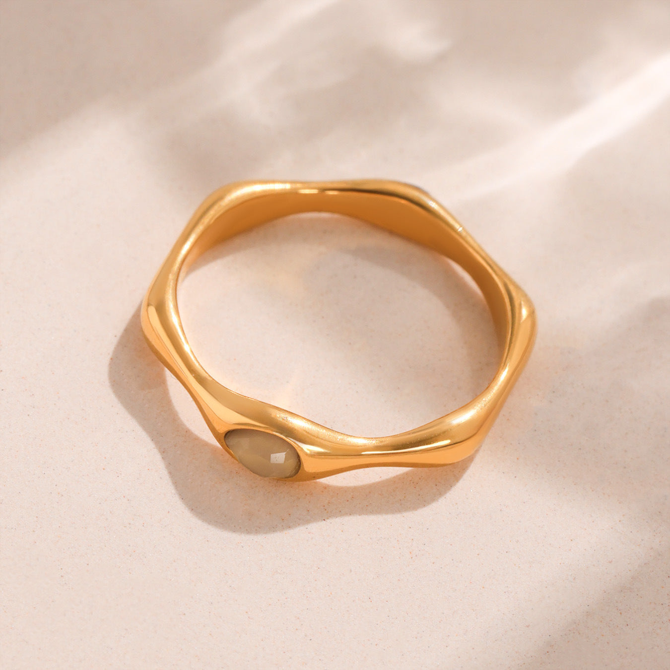 Planderful Pink Spar Ring Irregular Women Jewelry Chic