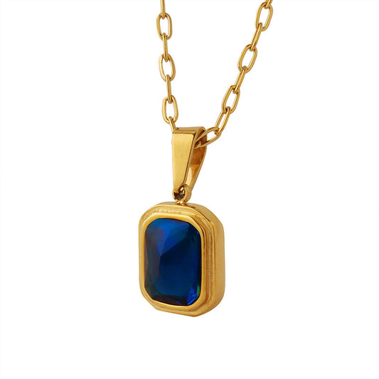 18K Gold Plated Necklace with Blue Crystal Pendant - Elegant Handcrafted Jewelry for Women