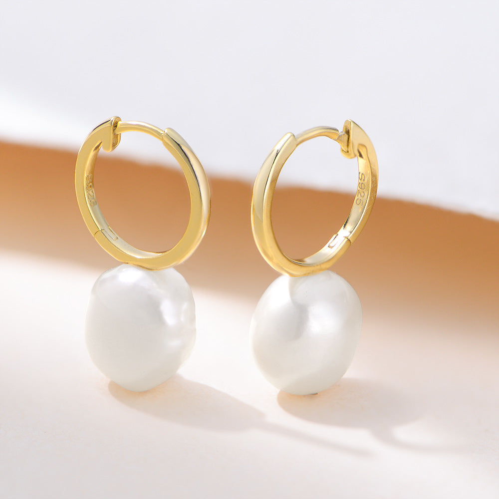 Planderful Pearl Sterling Silver Hoop Earrings For Women Elegant Natural Pearl Design