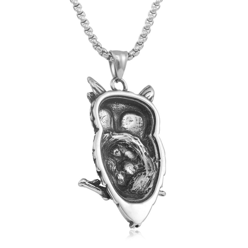 European And American Stainless Steel Owl Pendant Necklace