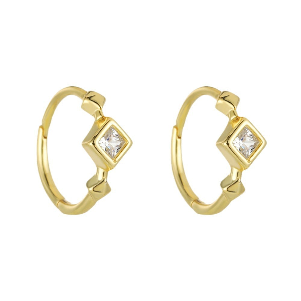 S925 Sterling Silver Zircon Earrings And Square Zircon Earrings, Ear Buckles, Advanced Sense