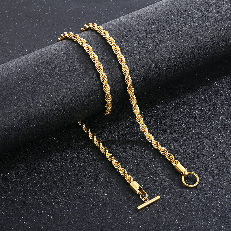 Custom Hip Hop Twill Skull Button Chain Necklace for Men - Stainless Steel Twist Design