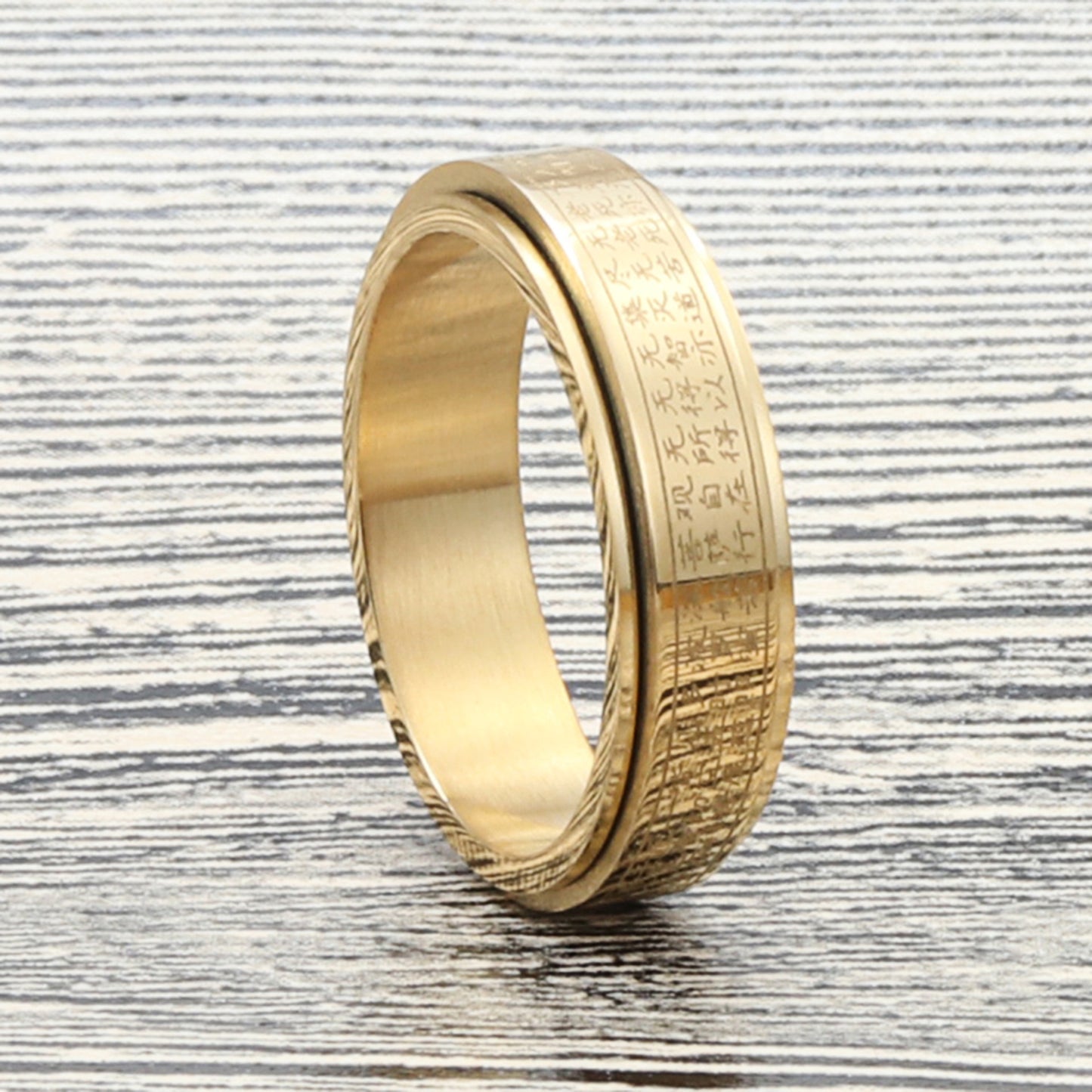 Titanium Steel Buddha Text Ring - Retro Punk Style for Men and Women, Trendy Stainless Steel Design